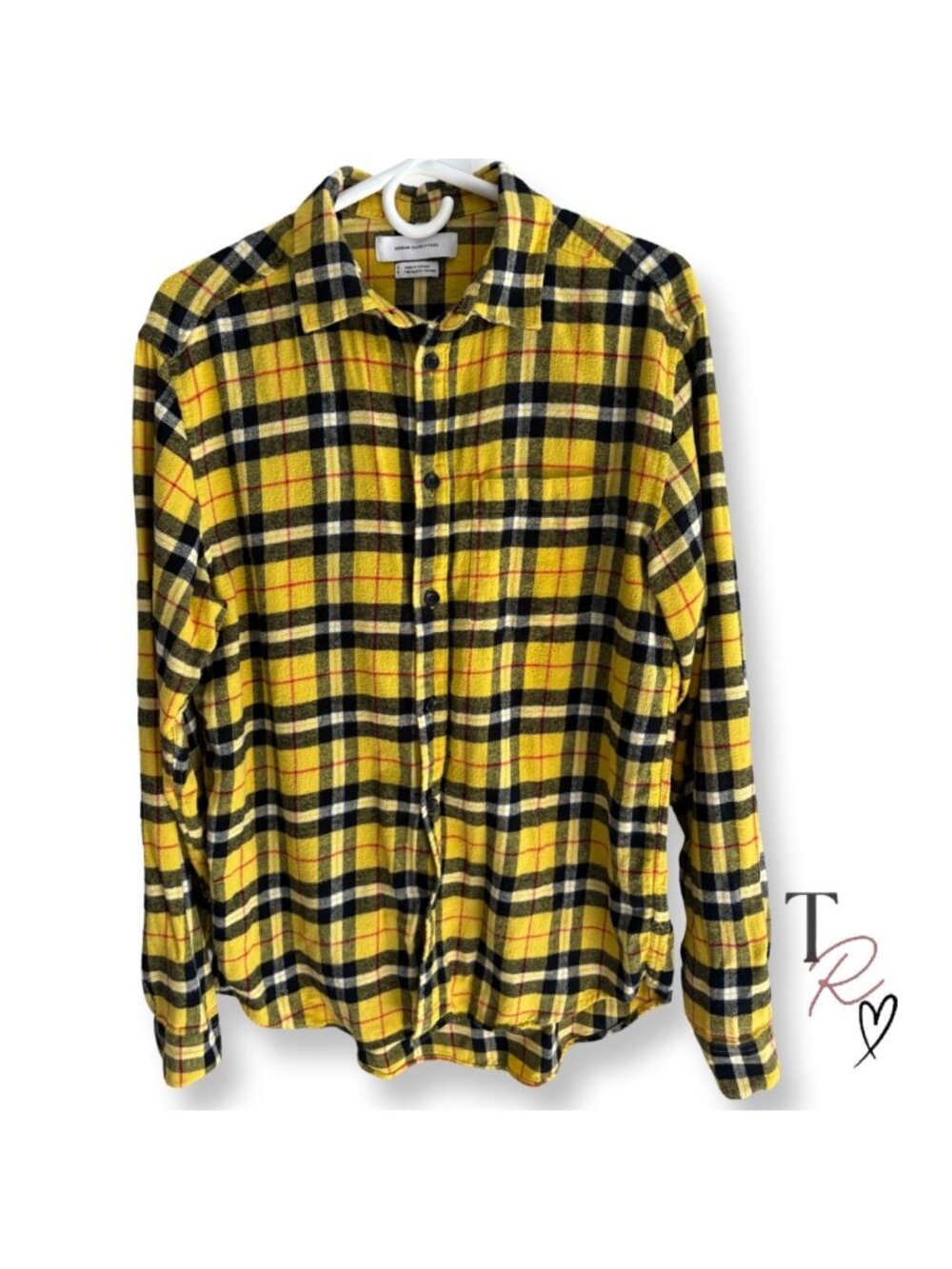 Urban Outfitters Men's Yellow Plaid Flannel Shirt Size Small 90s Grunge Skater